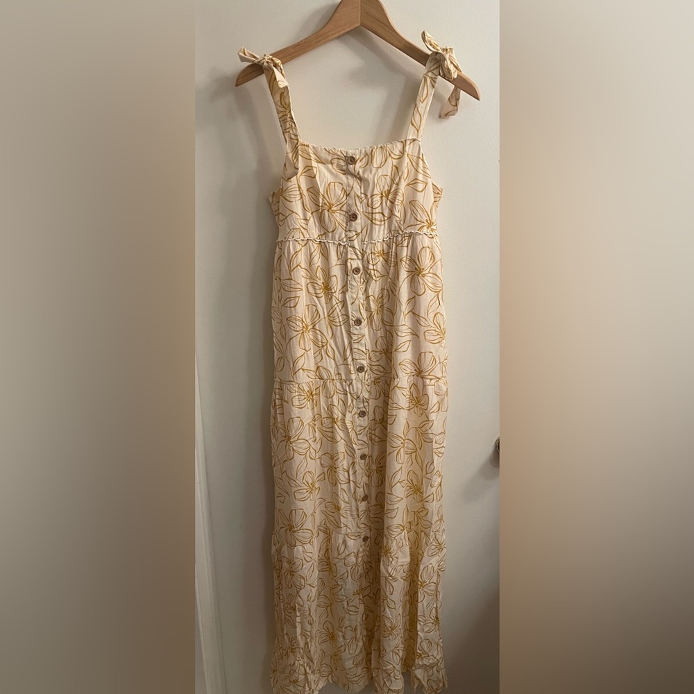 LC Lauren Conrad Cream Maxi Dress with Yellow Floral Print